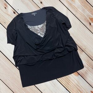 NWT Dressbarn 18/20 black sequin draped blouse